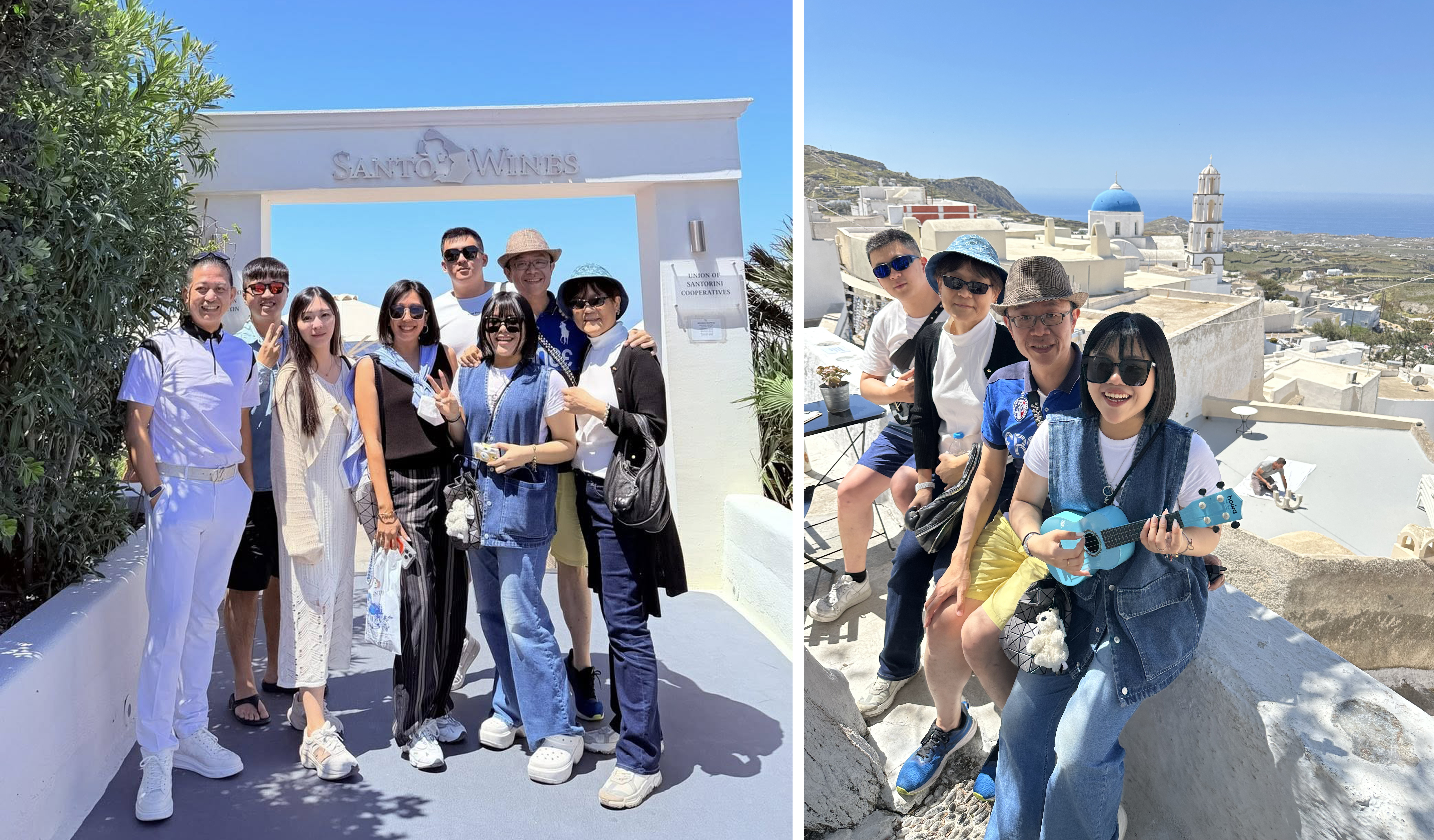 彭文平一家人與團隊夥伴參與公司希臘極峰會議徜徉在聖托里尼晴空下。