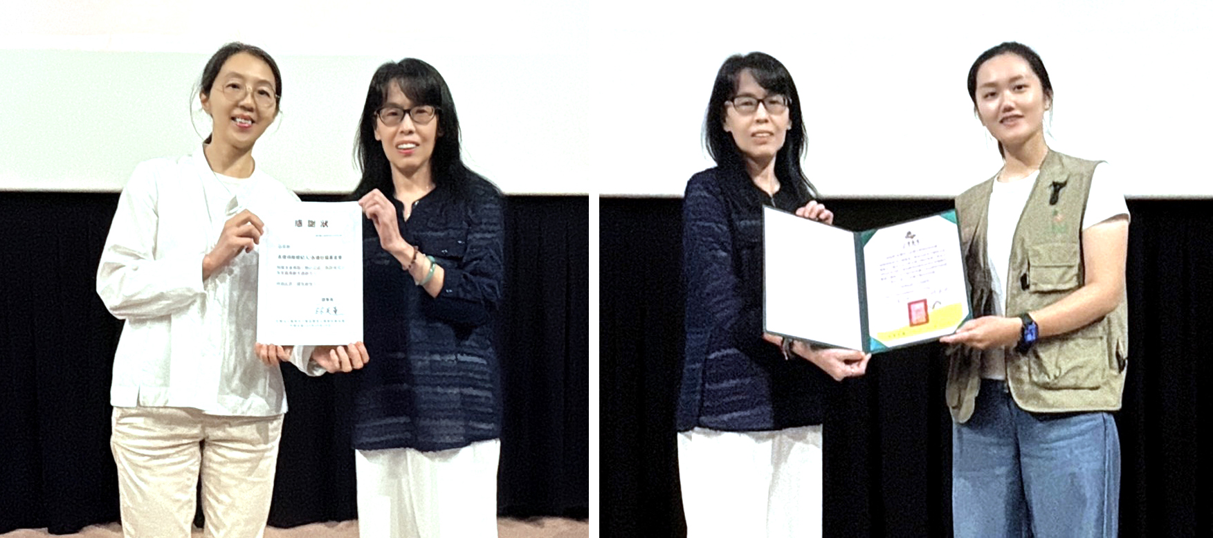 兒少權心會理事長林美薰(左圖左)、小草書屋公關長呂景瑄(右圖右)頒發感謝狀給永達社福基金會。