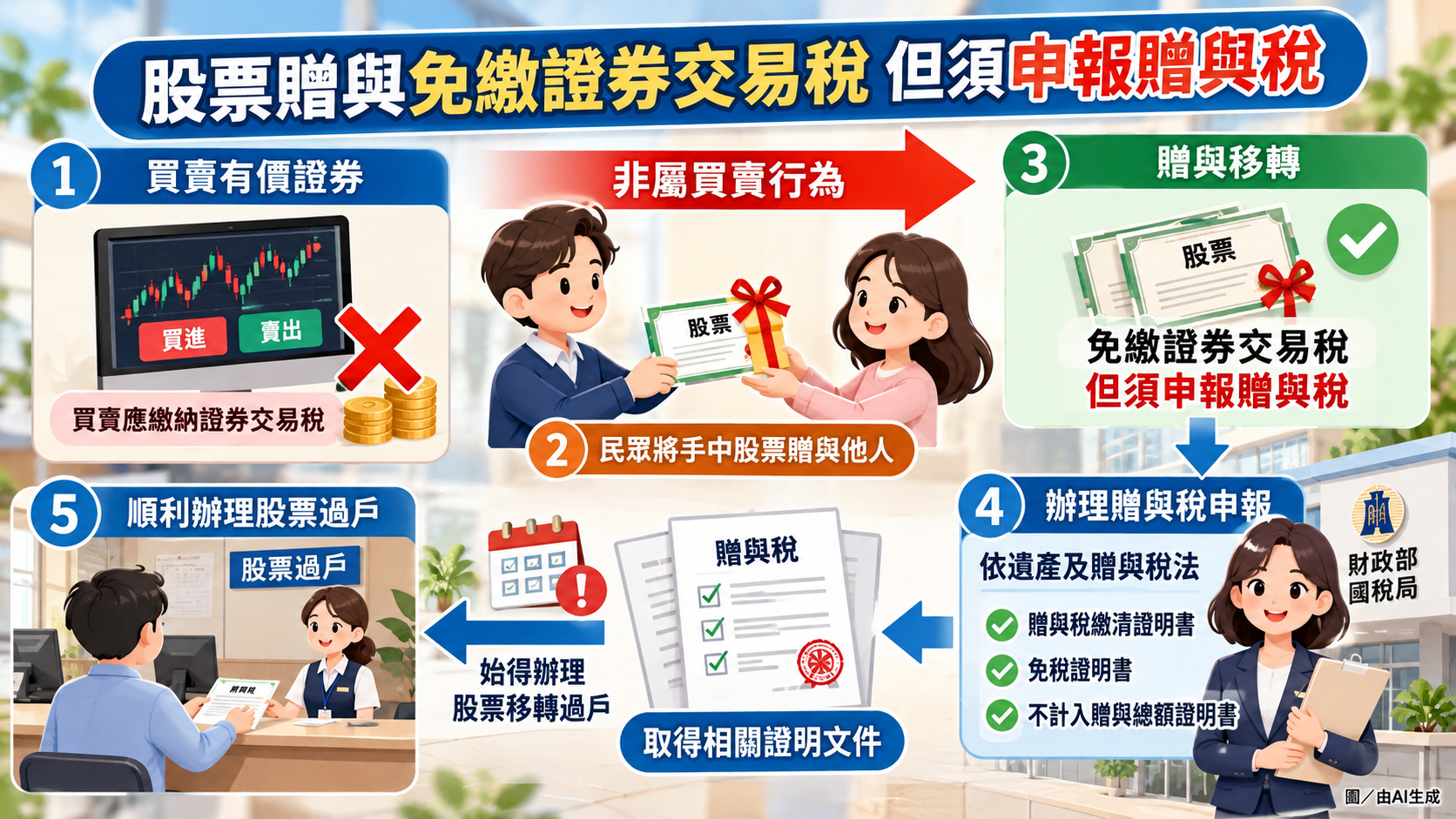 贈與股票免繳證券交易稅但仍須申報贈與稅