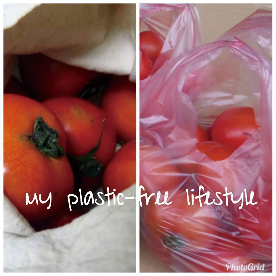 從塑膠袋到棉布袋，更換盛裝包材，從自身做起。