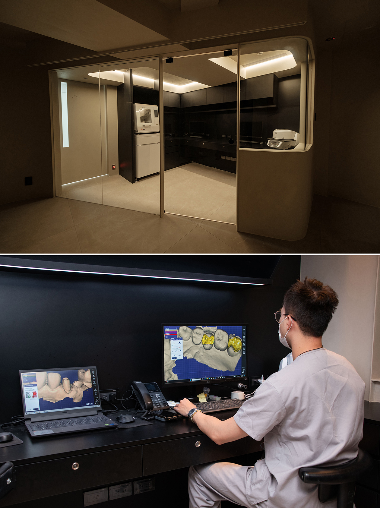 格唯牙醫診所聘有專屬牙技師,使用先進的CAD/CAM(電腦輔助設計/電腦輔助製造)自動化設備。