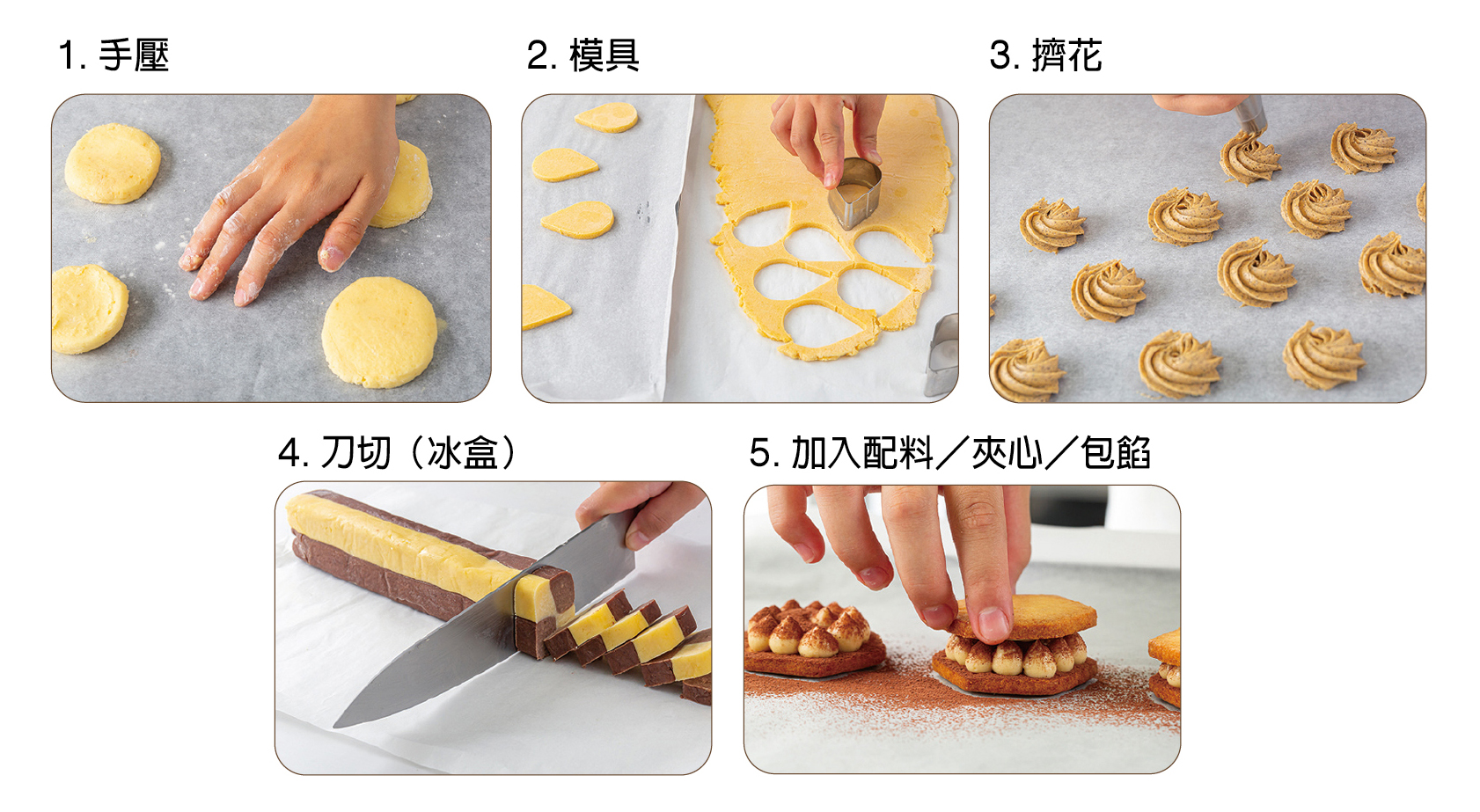 餅乾的塑形方式大約可分為五種。